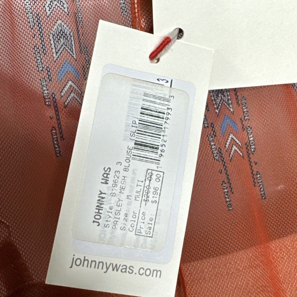 NWT WOMENS‎ JOHNNY WAS BIYA ORANGE COLORFUL PAISLEY EYELET MESH BLOUSE W/ SLIP M - Picture 14 of 16